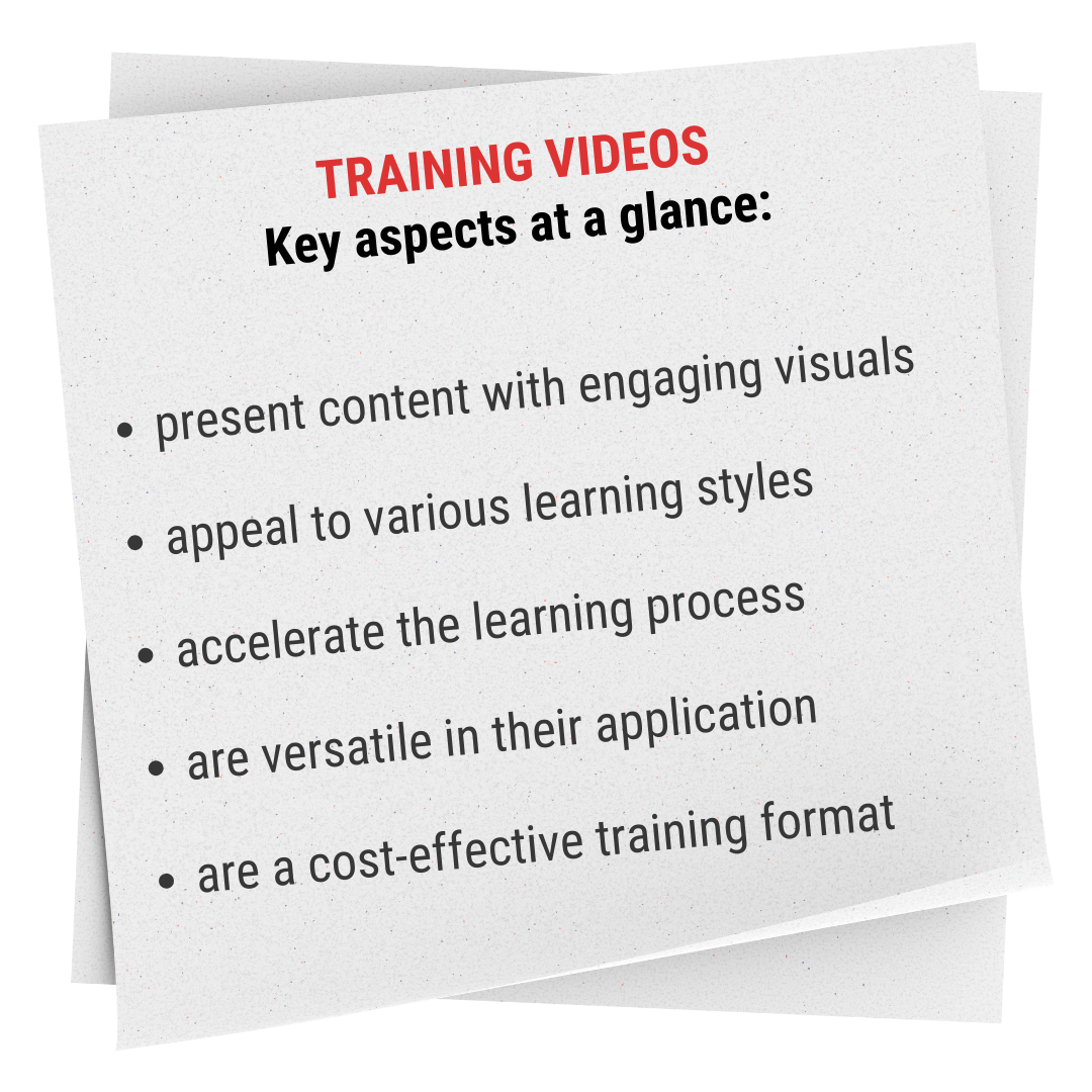 Training videos - key aspects at a glance